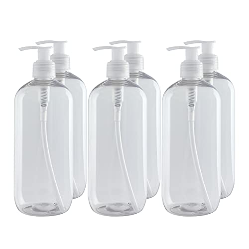 Bote dispensador de Gel rellenable 500 ml. Frasco dosificador hermético de plástico Pet Transparente para jabón, champú, lociones, hidroalcohol. (6 Unidades).