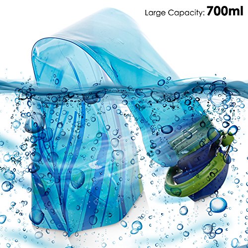 Botella de agua plegable conjunto de 3, MAXIN flexibles plegables botellas de agua reutilizables para senderismo, aventuras, viajes, 700ML.