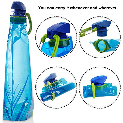 Botella de agua plegable conjunto de 3, MAXIN flexibles plegables botellas de agua reutilizables para senderismo, aventuras, viajes, 700ML.