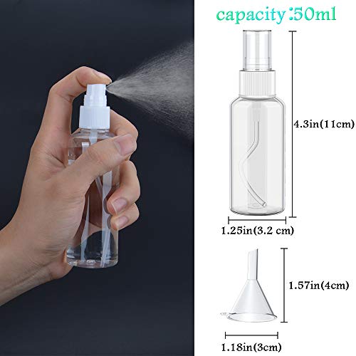 Botella de Spray Vacía Plástico Transparente 50ML botes spray vacios Contenedor de Pulverizador Niebla Fina Atomizador de Viaje con Embudos Spray Pulverizador para Perfumes Agua Alcohol 10 Piezas