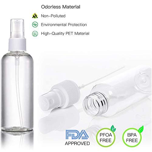 Botella de Spray Vacía Plástico Transparente 50ML botes spray vacios Contenedor de Pulverizador Niebla Fina Atomizador de Viaje con Embudos Spray Pulverizador para Perfumes Agua Alcohol 10 Piezas