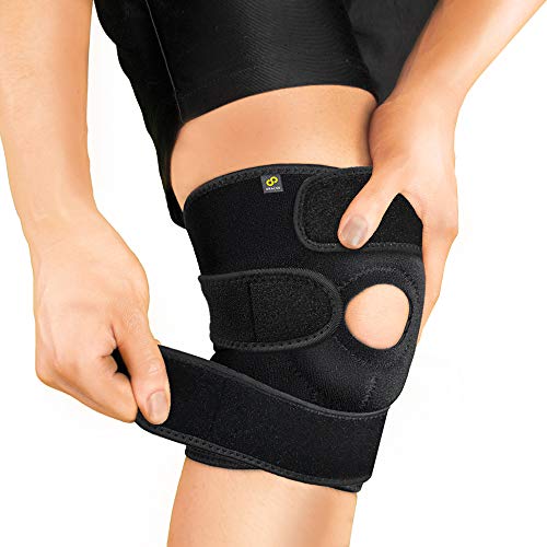 BRACOO KS10 Rodillera Ajustable en Neopreno, Menisco, Rótula Abierta, Ideal para Artritis, Rehabilitación y Prevención de Lesiones, Tendinitis, Hombre y Mujer, Talla Única, Negro