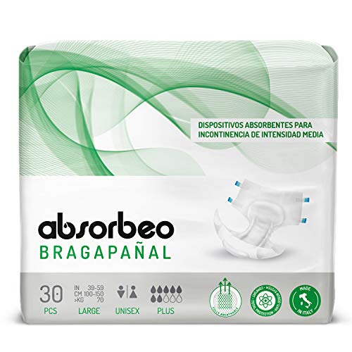 Bragapañal Plus - Dispositivos Absorbentes para Incontinencia de Intensidad Media, Unisex, Talla L (30 piezas por paquete)