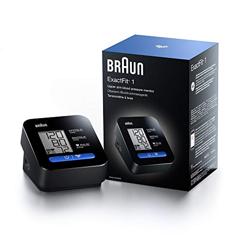 Braun BUA5000EUV1AM ExactFit 1 - Tensiómetro de brazo (clínicamente preciso, funcionamiento con un botón, fácil de usar, pantalla grande, uso doméstico, manguito universal)