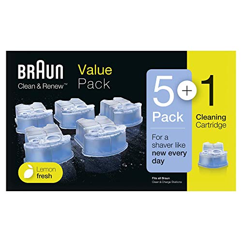 Braun Clean&Renew Afeitadora Eléctrica Hombre, Cartuchos de Recarga para Centro de Limpieza SmartCare, Pack 5+1, Compatibles con Todos los Centros SmartCare