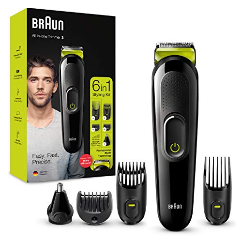 Braun Recortadora de Barba 6 en 1, Máquina Cortar Pelo, Cortapelos Nariz, Facial, MGK 3221, Verde Eléctrico