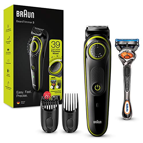 Braun Recortadora de Barba con Gillette Fusion 5 ProGlide Maquinilla de Afeitar Hombre, 2 Cabezales y 39 Ajustes de Longitud, Cuchillas Afiladas de Larga Duración, BT 3241, Negro/Verde