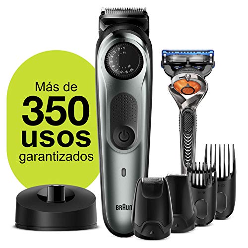 Braun Recortadora de Barba con Gillette Fusion 5 ProGlide Maquinilla de Afeitar Hombre, 4 Cabezales y 39 Ajustes de Longitud, Cuchillas Afiladas de Larga Duración, BT 7240, Negro/Gris