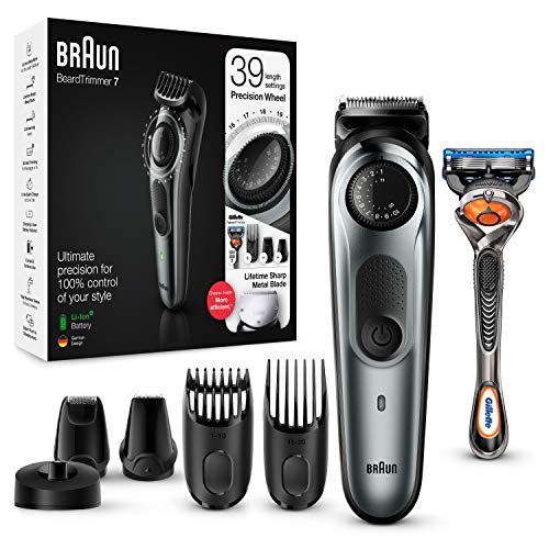 Braun Recortadora de Barba con Gillette Fusion 5 ProGlide Maquinilla de Afeitar Hombre, 4 Cabezales y 39 Ajustes de Longitud, Cuchillas Afiladas de Larga Duración, BT 7240, Negro/Gris