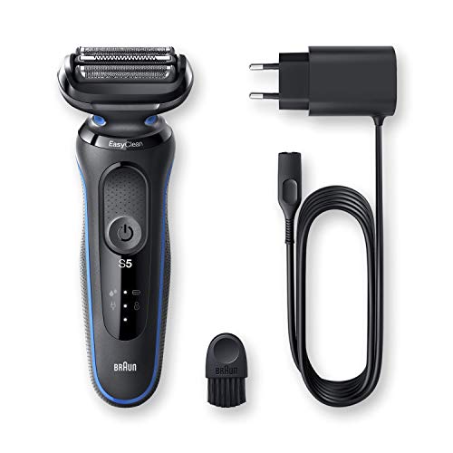 Braun Series 5 Afeitadora Eléctrica Hombre, Máquina de Afeitar Barba con Tecnología Easy Clean (Fácil de Limpiar), Recargable, Inalámbrica, 50-B1000 S, Azul