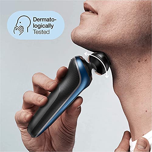 Braun Series 6 Afeitadora Eléctrica Hombre, Máquina de Afeitar Barba, Recortadora de Precisión, Cabezal SensoFlex, Base de Carga, Centro de Limpieza, Resistente al Agua, Inalámbrica, 60-B7500 CC, Azul