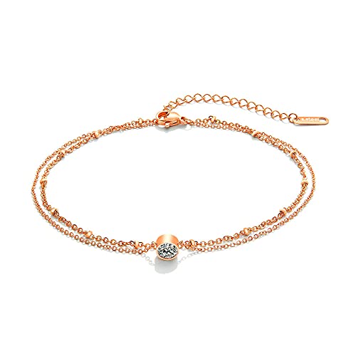 Brazalete De Tobillo Amor Corazón Titanio Acero De Acero Hembra Sensación De Tobillo Serie Cadena Multicapa Cadena De Pies Rosa Oro Acero Inoxidable Cadena De Pies-F