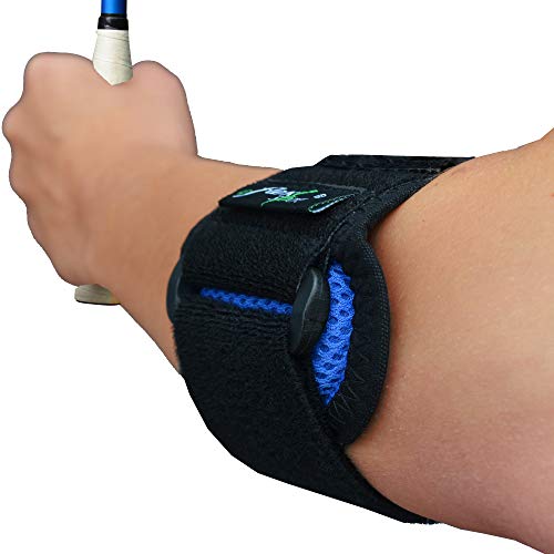 Brazalete para tratamiento del CODO DE TENISTA (Azul Royal) Llevado en Wimbledon. ANTI-SUDOR, HIPOALERGÉNICO libre de Neopreno y Látex, respeta las píelas más delicadas | Talla única | Intercambiable L o R | Nivel de compression adjustable | Unisexo.