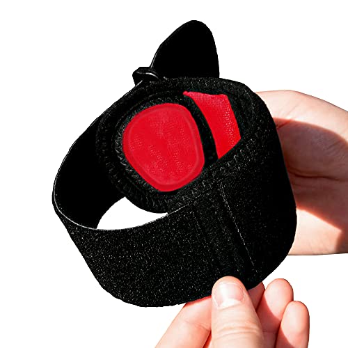 Brazalete para tratamiento del CODO DE TENISTA (Frambuesa) Llevado en Wimbledon. ANTI-SUDOR, HIPOALERGÉNICO libre de Neopreno y Látex, respeta las píelas más delicadas | Talla única | Intercambiable L o R | Nivel de compression adjustable | Unisexo.