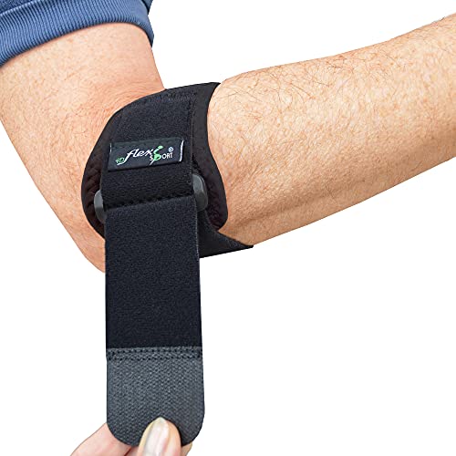 Brazalete para tratamiento del CODO DE TENISTA (Negro) Llevado en Wimbledon. ANTI-SUDOR, HIPOALERGÉNICO libre de Neopreno y Látex, respeta las píelas más delicadas | Talla única | Intercambiable L o R | Nivel de compression adjustable | Unisexo.