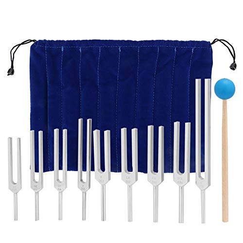 Brrnoo Juego diapasón de 9 Piezas, aleación de Aluminio 174/285/396/417/528/639/741/85 /963Hz con Martillo Instrumentos médicos sintonización vibración combinación Herramientas Terapia Sonido