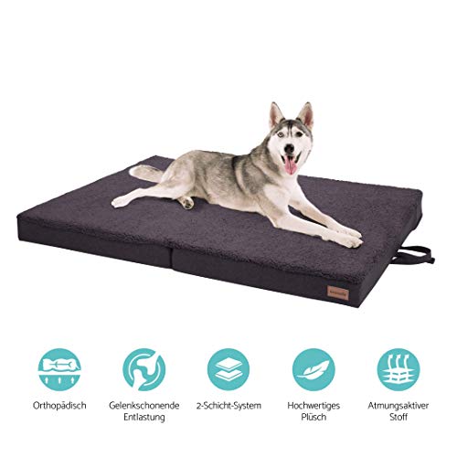 brunolie Paco Cama para Perros Plegable Gris, Lavable, ortopédico y Antideslizante, Cama para Perros con Espuma de Memoria Transpirable, Tamaño XL 120 x 85 cm