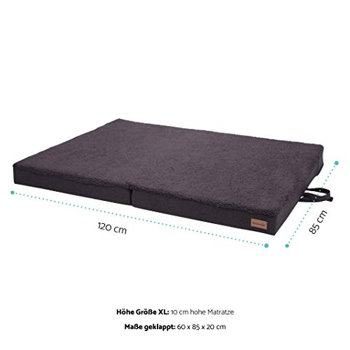 brunolie Paco Cama para Perros Plegable Gris, Lavable, ortopédico y Antideslizante, Cama para Perros con Espuma de Memoria Transpirable, Tamaño XL 120 x 85 cm