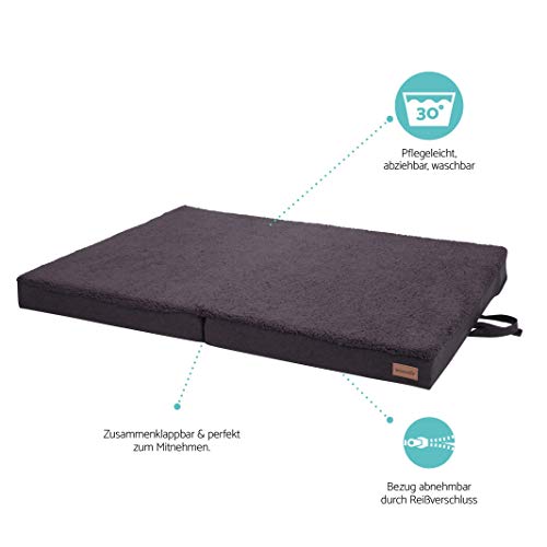 brunolie Paco Cama para Perros Plegable Gris, Lavable, ortopédico y Antideslizante, Cama para Perros con Espuma de Memoria Transpirable, Tamaño XL 120 x 85 cm