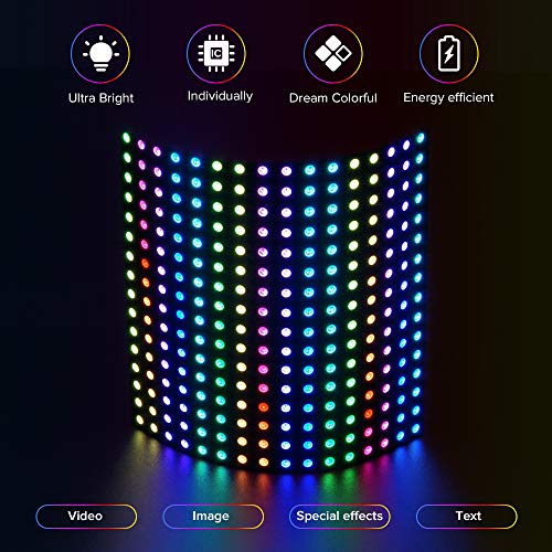 BTF-LIGHTING 0.48ft0.48ft Pixel 256 Pixels WS2812B Digital Flexible LED Panel Individually addressable Full Dream Color DC5V