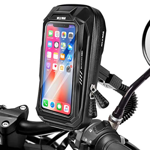 BTNEEU Soporte Móvil Moto Impermeable Soporte Telefono Motocicleta Retrovisor Universal, 360 Rotación Soporte Movil Scooter con Cubierta de Lluvia para Telefono y GPS hasta 6,5''