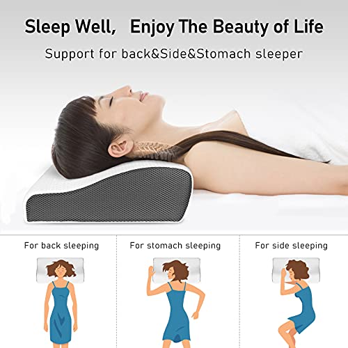 Bubulii Almohada Viscoelastica para Cervicales, Almohada Ergonómica, con Funda Protectora Extraíble y Lavable a Máquina Almohadas Ortopedicas para el Dolor de Cuello y Hombros, Antironquidos