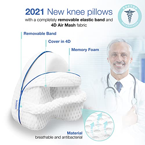 BUONSON Almohada para Piernas y Rodilla con 2 Fundas y Banda Extraíble Ideal para Ciática, Caderas, articulaciones, Alivio de Dolores de Embarazo y Dormir de Lado - Cojín Ortopédico (Blanco)