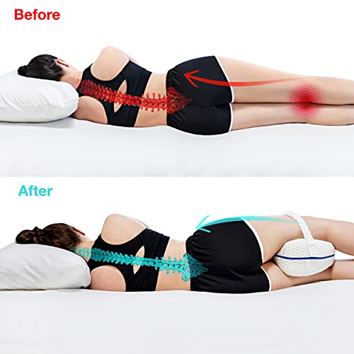 BUONSON Almohada para Piernas y Rodilla con 2 Fundas y Banda Extraíble Ideal para Ciática, Caderas, articulaciones, Alivio de Dolores de Embarazo y Dormir de Lado - Cojín Ortopédico (Blanco)