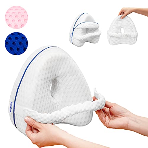 BUONSON Almohada para Piernas y Rodilla con 2 Fundas y Banda Extraíble Ideal para Ciática, Caderas, articulaciones, Alivio de Dolores de Embarazo y Dormir de Lado - Cojín Ortopédico (Blanco)