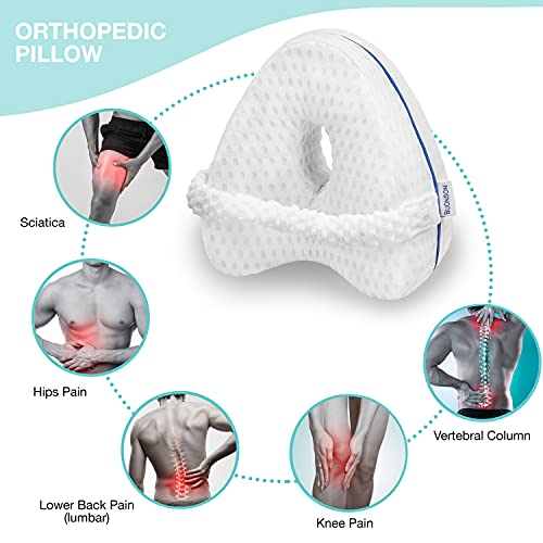 BUONSON Almohada para Piernas y Rodilla con 2 Fundas y Banda Extraíble Ideal para Ciática, Caderas, articulaciones, Alivio de Dolores de Embarazo y Dormir de Lado - Cojín Ortopédico (Blanco)