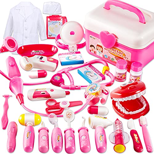 BUYGER Kit de Doctora Maletin Medicos Juguete para Niños Niñas 3 4 5 Años, Juego Enfermera y Dentista, Regalo Educativos