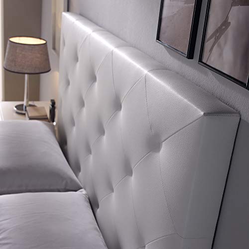 Cabecero tapizado Rombo 140X60 cm Blanco, para Cama de 135 cm, Acolchado con Espuma, 8 cm de Grosor, Incluye herrajes para Colgar