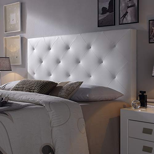 Cabecero tapizado Rombo 140X60 cm Blanco, para Cama de 135 cm, Acolchado con Espuma, 8 cm de Grosor, Incluye herrajes para Colgar