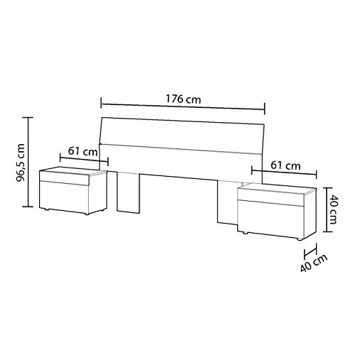 Cabezal + mesitas, Dormitorio, Modelo Tekkan, Acabado en Blanco Artik y Gris Cemento, Medidas: 176 cm (Largo) x 96,5 cm (Alto)