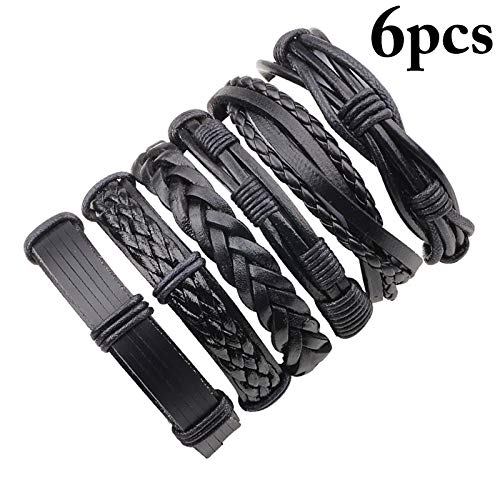 CACAZI 6PIEZAS Braid Cuff Wrap Bracelet Punk Cuff Bracelets Cuff Wrap Pulseras Para Hombres