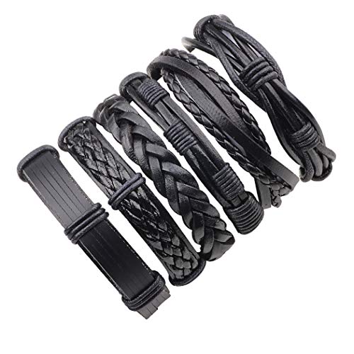 CACAZI 6PIEZAS Braid Cuff Wrap Bracelet Punk Cuff Bracelets Cuff Wrap Pulseras Para Hombres