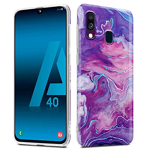 Cadorabo Funda para Samsung Galaxy A40 en Mármol Rosa Púrpura No. 19 - Cubierta Proteccíon de Silicona TPU en Motivo Mosaico - Gel Case Cover Carcasa Ligera