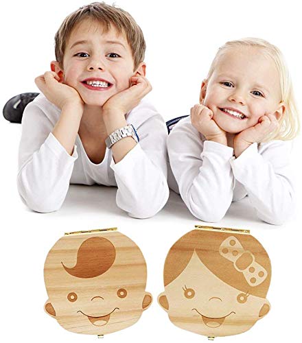 Caja para guardar dientes para niños y niñas, Regalo para niños en madera de souvenir, Acumulación de dientes (Niña)