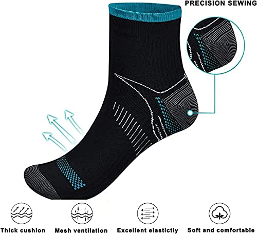 Calcetines de Compresión 7 Pares para Hombres y Mujeres Calcetines para Fascitis Plantar Calcetines Para pies con Soporte de arco Calcetines Deportivos de corte Bajo (S/M, Black-7Pair)