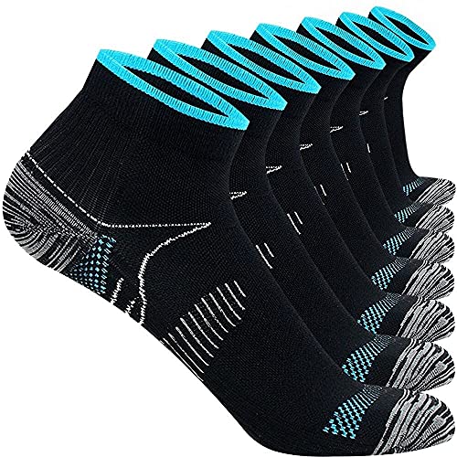 Calcetines de Compresión 7 Pares para Hombres y Mujeres Calcetines para Fascitis Plantar Calcetines Para pies con Soporte de arco Calcetines Deportivos de corte Bajo (S/M, Black-7Pair)