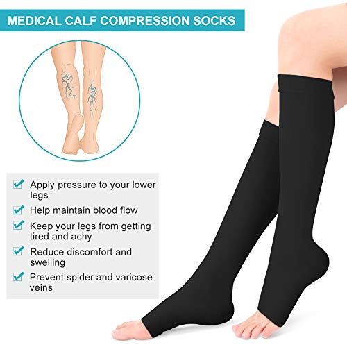 Calcetines de Compresión Mujeres Hombres, 20-30 mmHg Medias de Compresión Edema, Compresión de Gradiente Médico Clase 2, Punta Abierta, para Venas Varicosas, Hinchazón, Edema, 1 Par