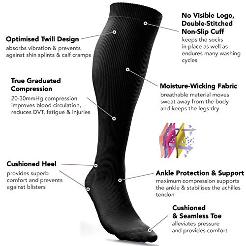 Calcetines de Compresión para Hombres y Mujeres - Medias de Compresion para Deporte - Maratones - Enfermeras - Estrés tibial Interior - Durante Embarazo (S/M (35-42), Negro (sin logotipo))