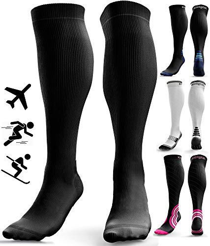 Calcetines de Compresión para Hombres y Mujeres - Medias de Compresion para Deporte - Maratones - Enfermeras - Estrés tibial Interior - Durante Embarazo (S/M (35-42), Negro (sin logotipo))