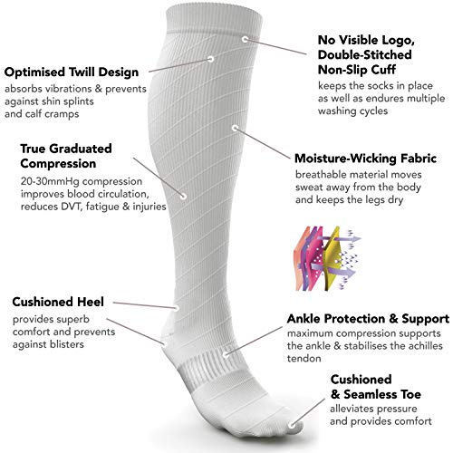 Calcetines de Compresión para Hombres y Mujeres - Medias de Compresion para Deporte - Maratones - Enfermeras - Estrés tibial Interior - Durante Embarazo (S/M (35-42), Blanco (sin logotipo))