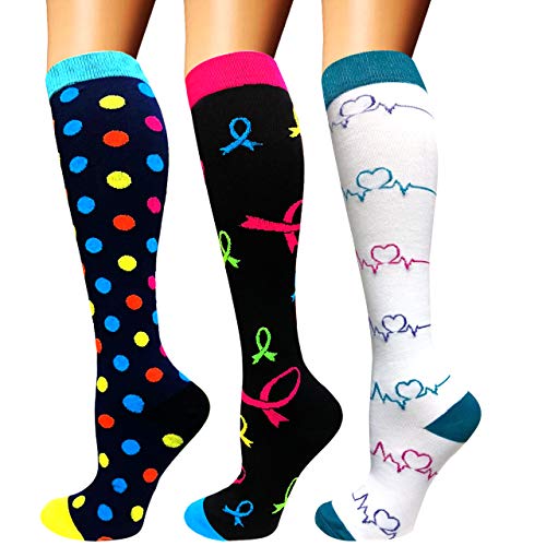 Calcetines de compresión para mujeres y hombres: los mejores calcetines médicos, para correr, enfermería, circulación y recuperación, senderismo, viajes y vuelo, 20-25 mmHg 22-multicolor-3 pairs S/M