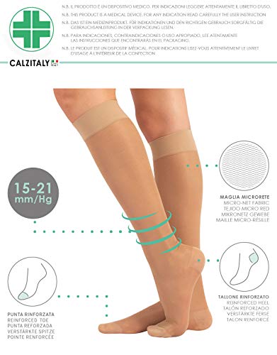 CALCETINES MEDICOS | MEDIAS HASTA LA RODILLA A COMPRESIÓN GRADUADA FUERTE | 140 DEN 15-21mm/Hg | CALCETERÍA ITALIANA | (L/XL, NATURAL)