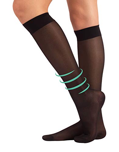 CALCETINES MEDICOS | MEDIAS HASTA LA RODILLA A COMPRESIÓN GRADUADA FUERTE | 140 DEN 15-21mm/Hg | CALCETERÍA ITALIANA | (L/XL, NEGRO)