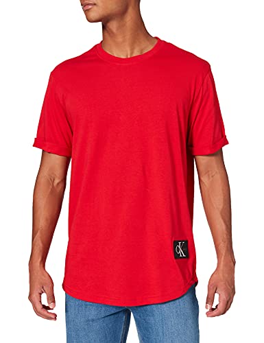 Calvin Klein Jeans Badge Turn Up Sleeve Camiseta, Salsa, M para Hombre