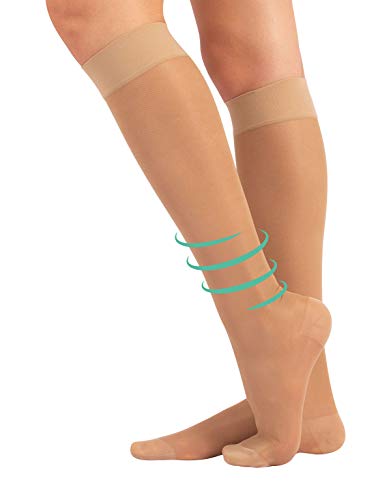 CALZITALY Calcetines Medicos | Medias Hasta La Rodilla A Compresión Graduada Media | 70 Den 10-14mm/Hg | Calcetería Italiana | (L-XL, Natural)