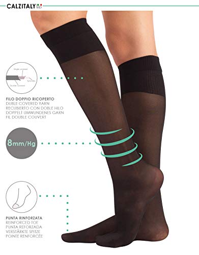 CALZITALY Hasta La Rodilla | Medias Unisex Con Compresion Media – Factor 8 | 40 Den | Calcetería Italiana | (35-38, Negro)